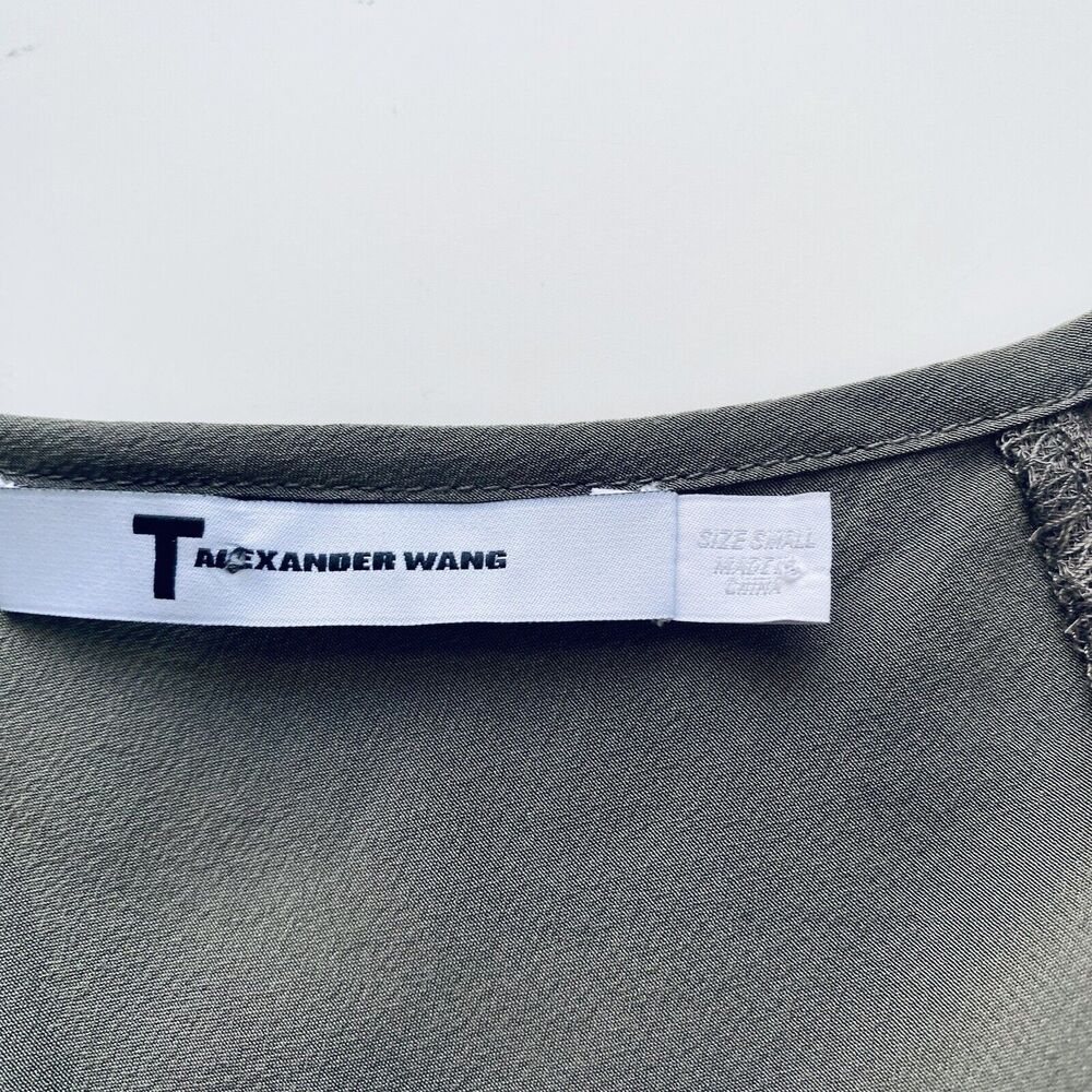 Alexander Wang T Dress Small Olive Green Silk Shift Mini Designer Minimalist - Picture 5 of 6